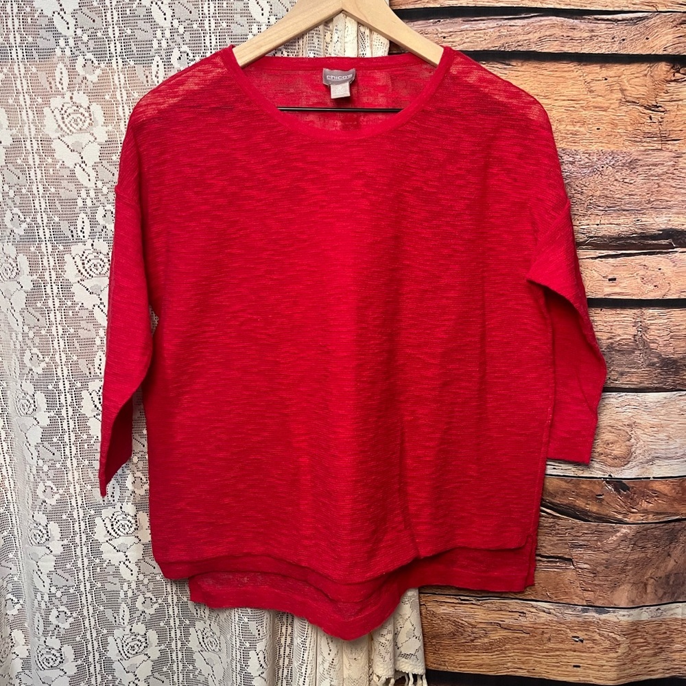Chico's Vibrant Red 3/4 Sleeve Top (109) - Picture 2 of 7